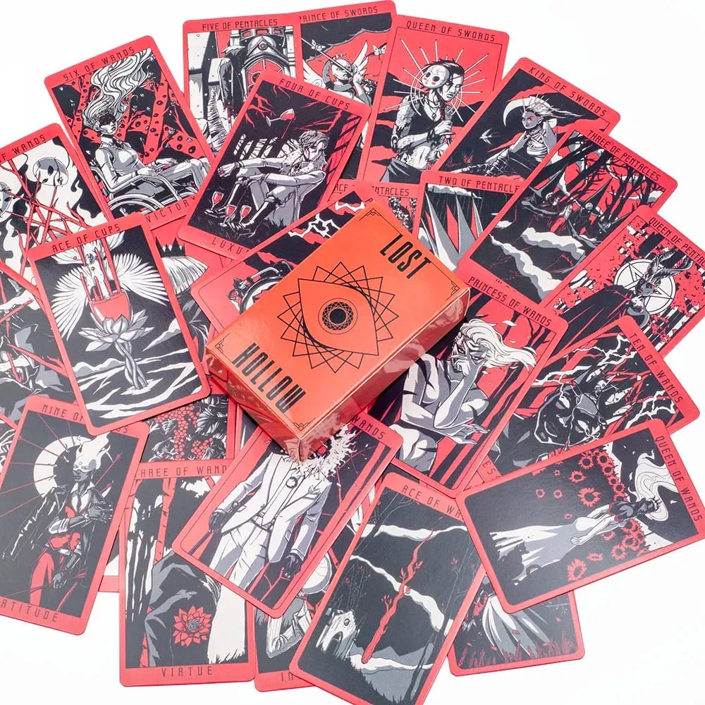 Lost Hollow Tarot 80-Card Game Set with Guidebook - Red Gilded Edges Perfect for Family Parties Compact Size 10.3x6cm
