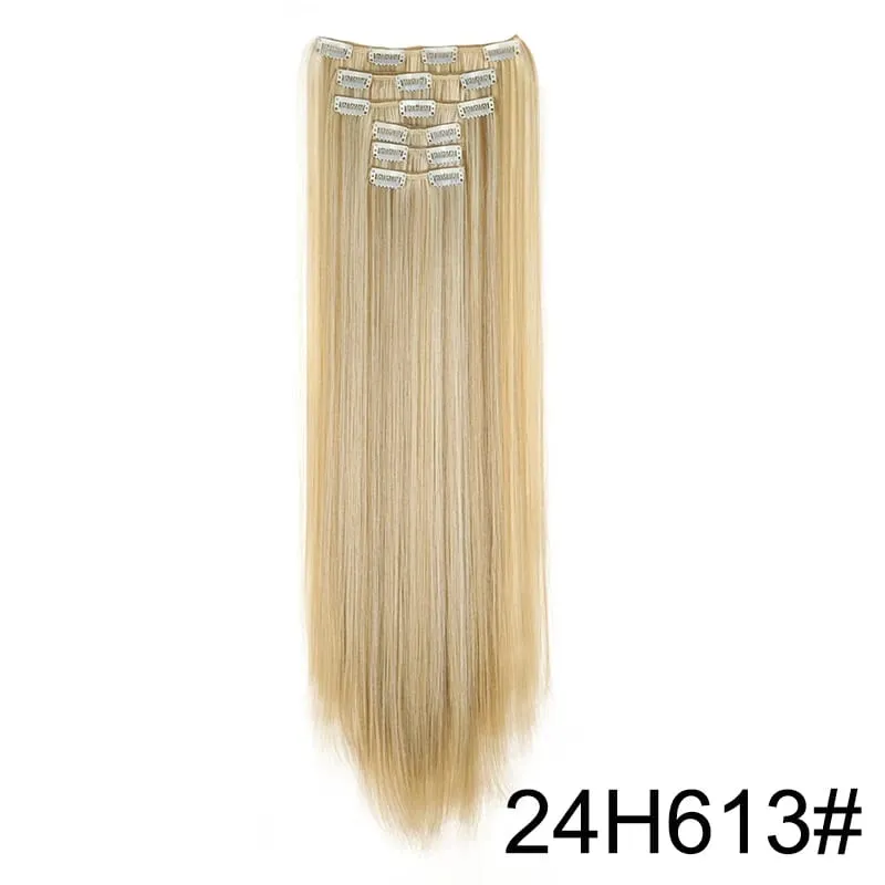 24Inch Synthetic 6pcs/set Long Straight Hair Extension Increasing Volume Extending Soft Comfortable Hairpiece for Women