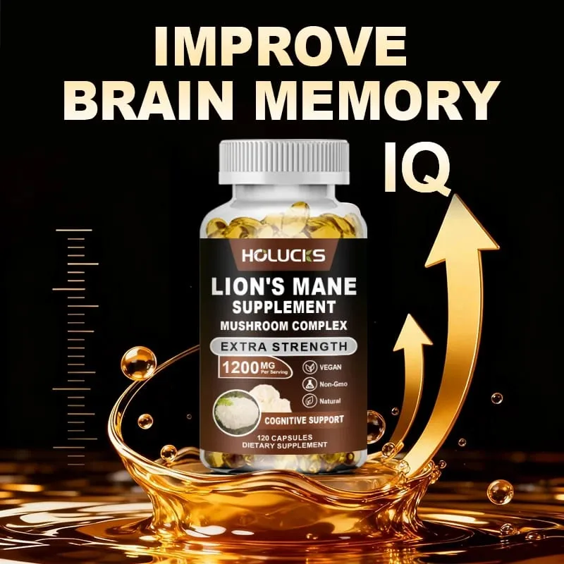 Lion's Mane Mushroom Complex Capsules for Focus Support & Immune Health Improve Memory Protect Brain Nerves Relieve Stress