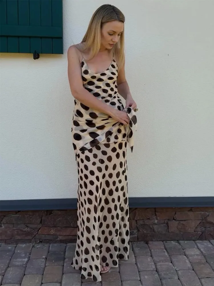 Fashion Slip Dress Animal Print V-neck Ruched Drawstring Sexy Maxi Women Dresses Beach Vacation Stylish Summer Party Outfit 2026