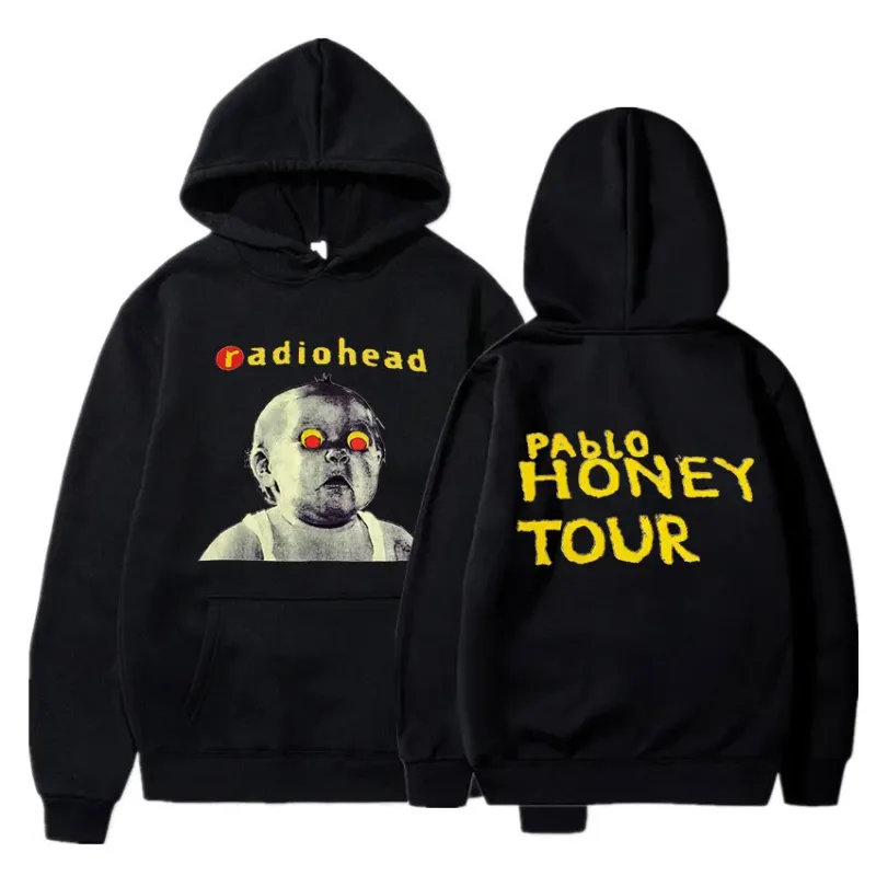 Vintage Rock Grubu Radiohead Kapüşonlu Üst Hip Hop Her Şey Müzik Albümü Baskı Kazak Harajuku Sokak Boyu Kapüşonlular Gençler