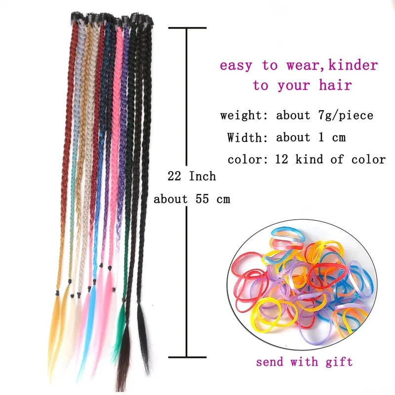 Synthetische 5 Teile/los Clip-in Extensions Für Frauen Pferdeschwanz Regenbogen Geflecht Haar Verlängerung 22'' Ombre Haarteil Box Braid Mit Clip