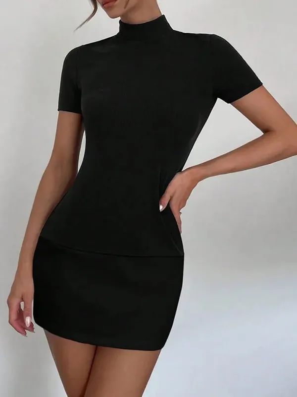 Tossy verano Mujer contraste Mini vestido Casual de cintura alta de manga corta Sexy ajustado Patchwork ceñido al cuerpo vestido Mini vestido de mujer