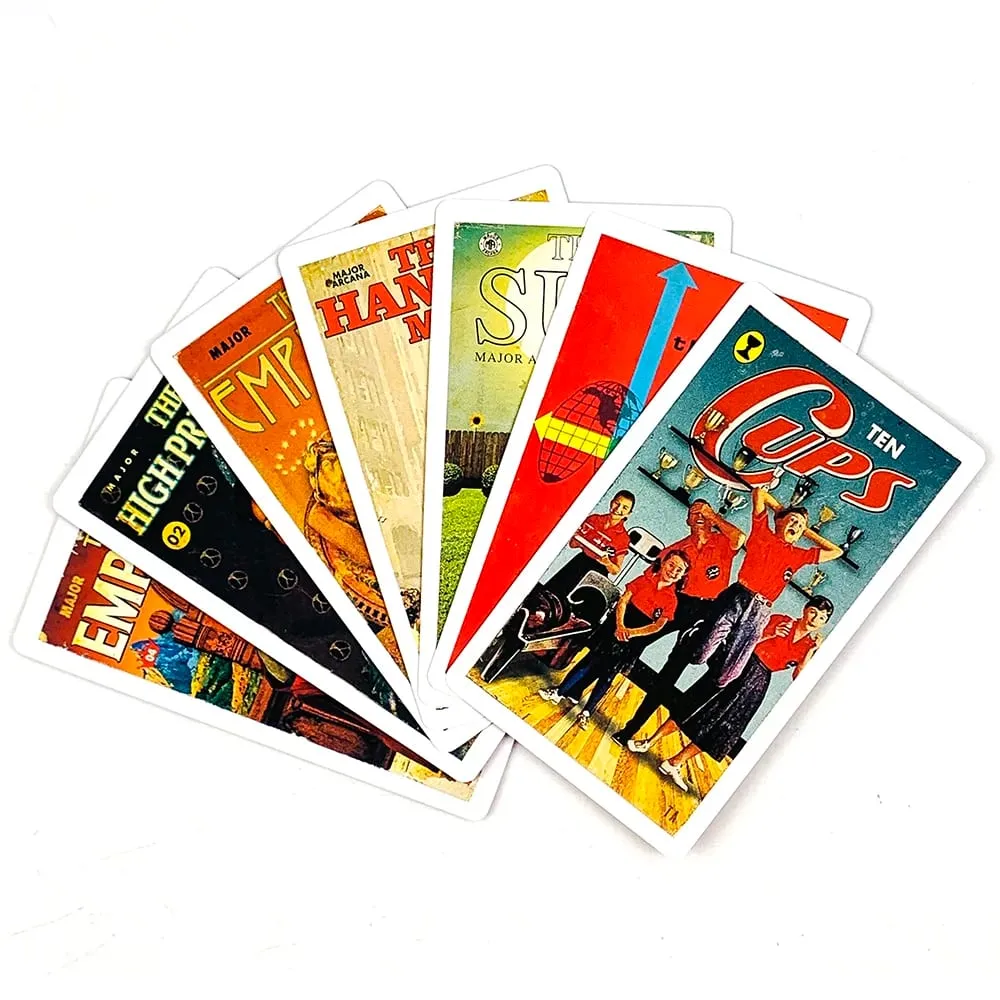 12×7cm The Pulp Tarot Cards 78 Cards Magazines Themed Tarot Card Deck With Guide Book For Beginners Divination & Party Games