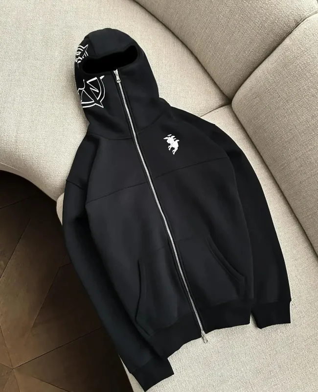 Black Gothic Zip Up Hoodies Retro Hip Hop Graphic Patchwork Hoodie Y2k Men Women Punk Patch Harajuku Jacket Clothing
