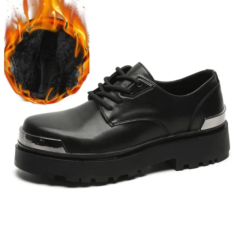 Retro Men Derby Shoes Black Casual Lace Up Thick Soled Wear-resistant Business Couple Commuting Shoes Outdoor Work Shoes Men