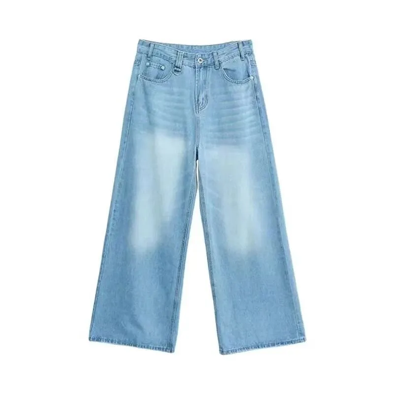 Summer Men Baggy Jeans Unisex Vintage American Style Straight Wide Leg Denim Pants Fashion Brand Hot Sale Casual Trousers