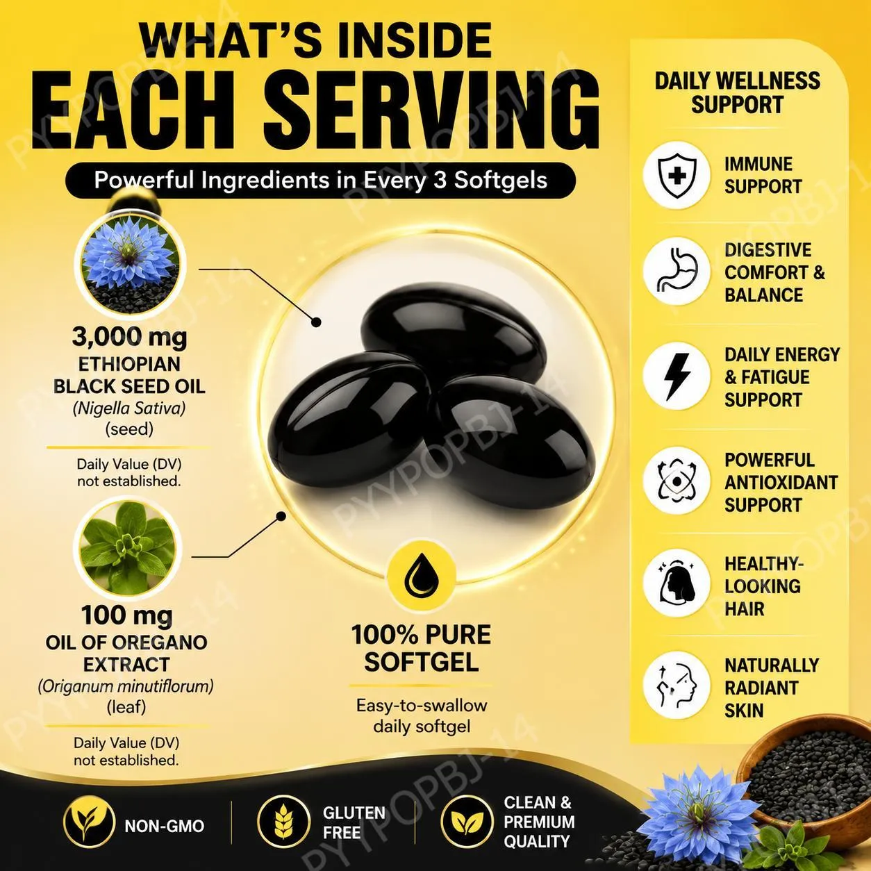Ethiopian Black Seed Oil Softgels with Oil of Oregano Extract for Immune Support Digestive Comfort 240 Softgels