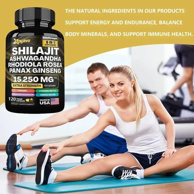 Himalaya Shilajit Ginseng Rhodiola Rosea och Ashwagandha extrakt 15250mg högstyrka kapslar Icke-GMO energiimmunitetsleder