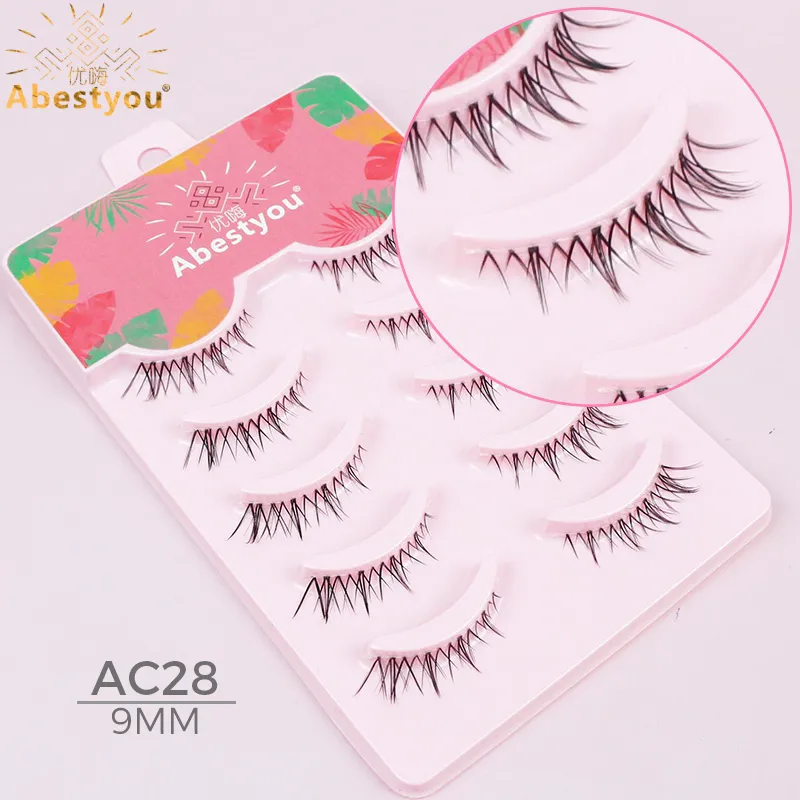 Abestyou 3d Short 9mm Faux Cils Small Thin Light Cat Eye Camellia Winged Lash Transparent Clear Stripe Mink Eyelash Lower Lashes