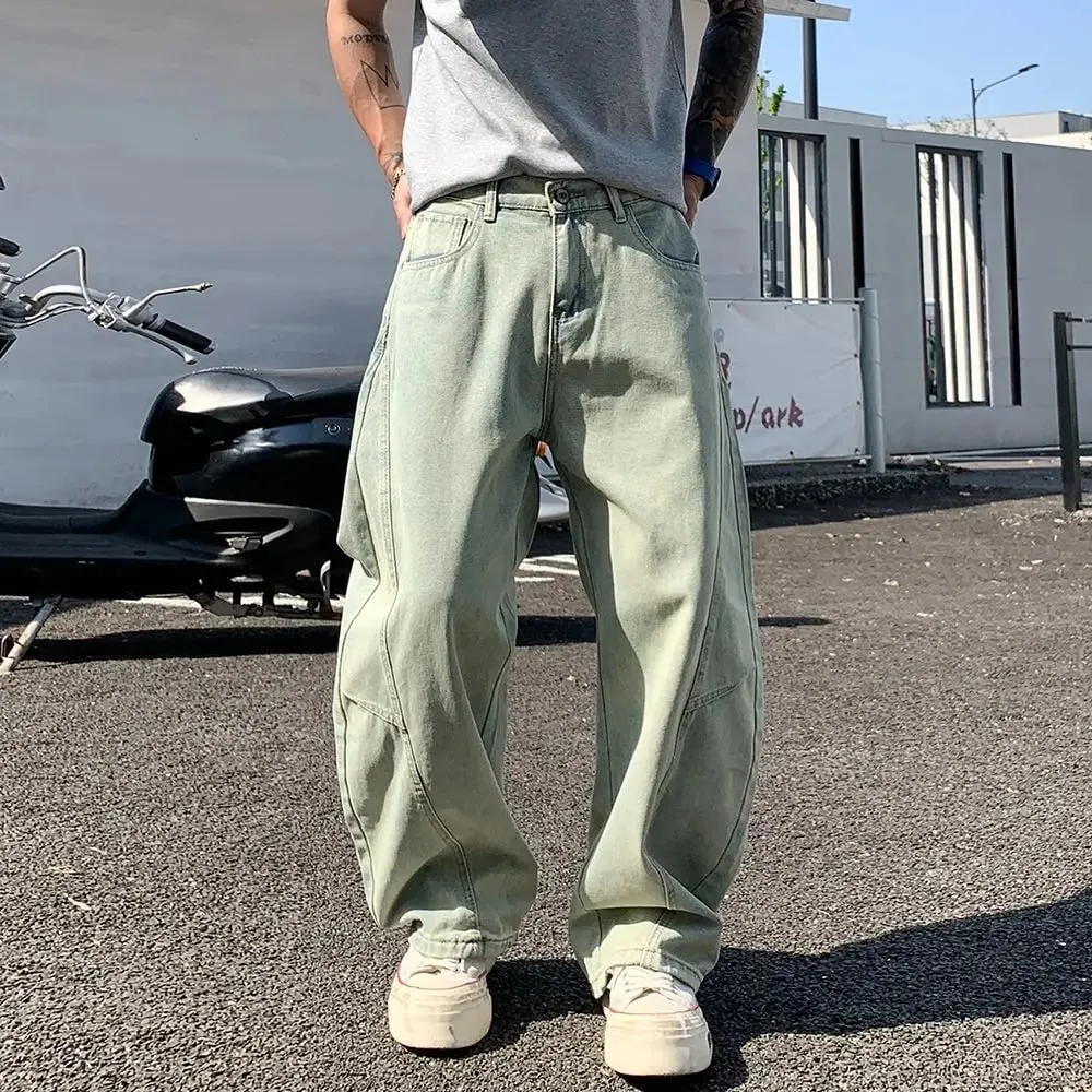 Men's Baggy Lantern Wide Leg Jeans Vintage Washed Denim Pants Loose Streetwear Casual Trousers for Spring Autumn Daily Outdoor