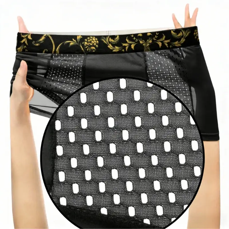 ชายผ้าไหมน้ำแข็ง BoxerBriefs ทองดอกไม้เข็มขัด Breathable ชุดชั้นใน Quick-DRY Skin-Friendly กางเกงกีฬา PLUS ขนาดสำหรับฤดูร้อน