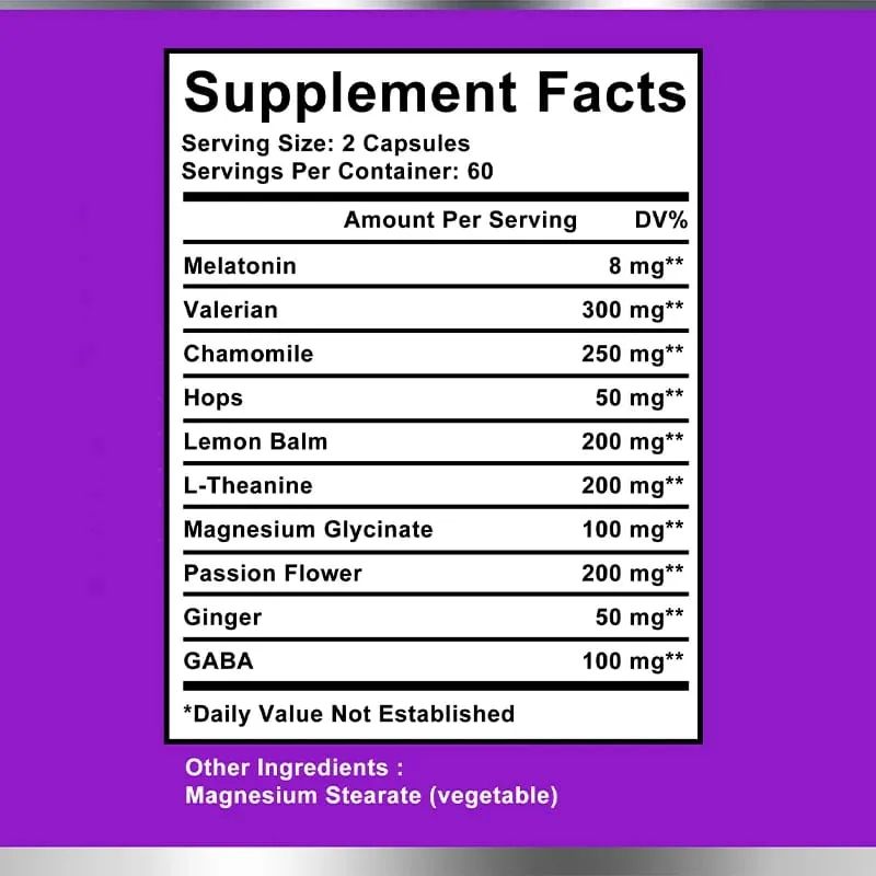 Valerian Capsules - with Magnesium Glycinate Chamomile Promate Sleep Quality Improve Mood Support Immune Health — image 1