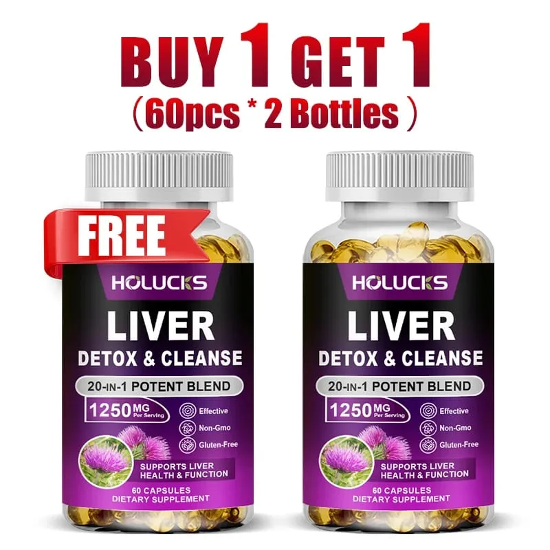 Liver Detox & Cleanse Capsules พร้อม Milk Thistle สนับสนุนการกำจัดสารพิษ การย่อยอาหารและสุขภาพไต สารต้านอนุมูลอิสระและสารล้างพิษ