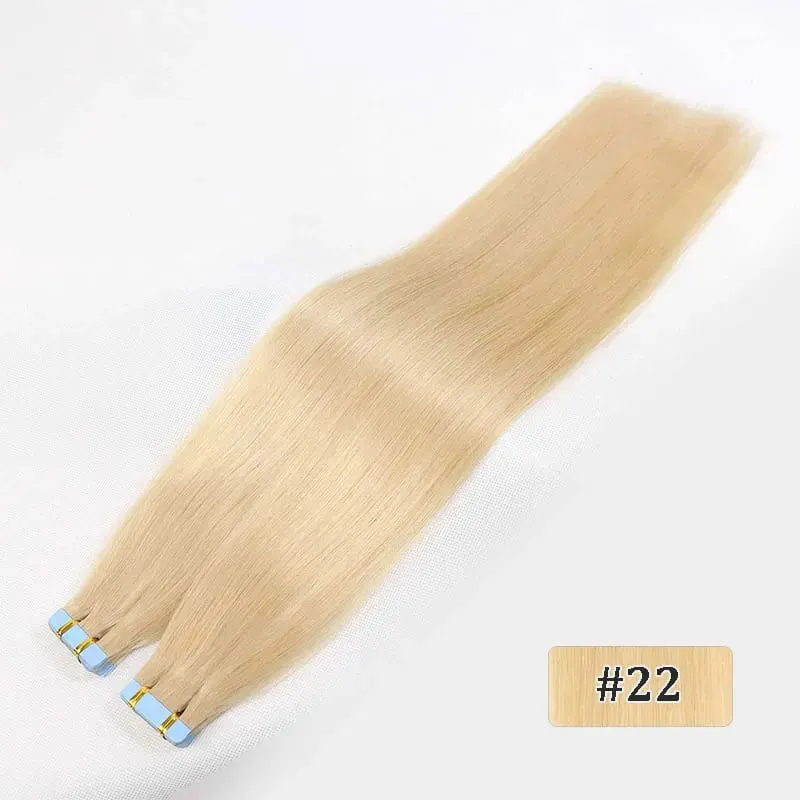 Tape In Hair Extensions Remy Human Hair Blonde Highlight Invisible Hair Extensions For Short Straight Hair 20Inch 20Pcs/Pack