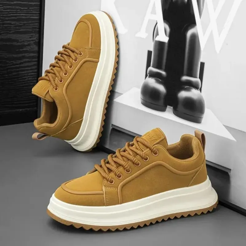 Men Sneakers Spring Autumn Casual Shoes Thick Sole Lace Up Suede Texture Board Footwear Minimalist Daily Wear