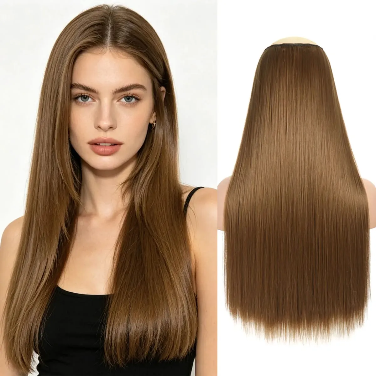Synthetic 5 Clips in one piece hair extensions 22inch long straight clip in hair for women girls daily party holiday