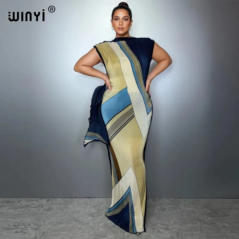 Pleated Elastic Slim Dress Women Crumple Design Pleated Luxury Abaya Muslim Party Dress Poncho for Women Beach Wear Kaftan