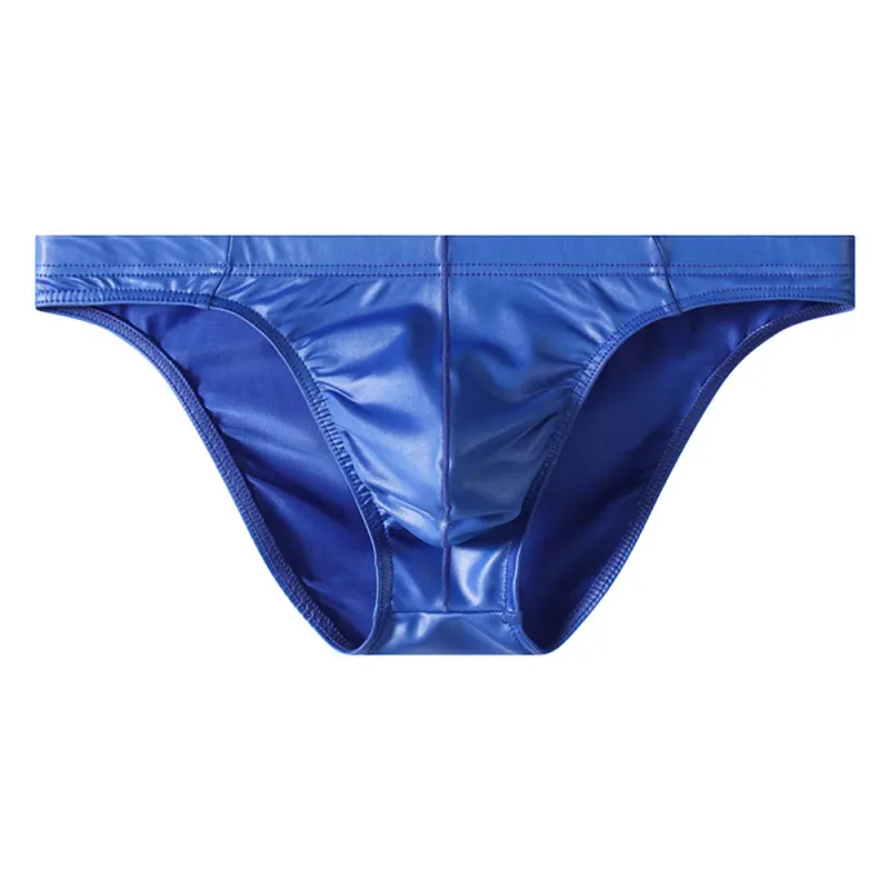 Sexy Briefs Underwear Men Faux Leather Sexy Underwear Briefs Low Waist Bulge Pouch Lingerie Panties Underpant Triangle Pants