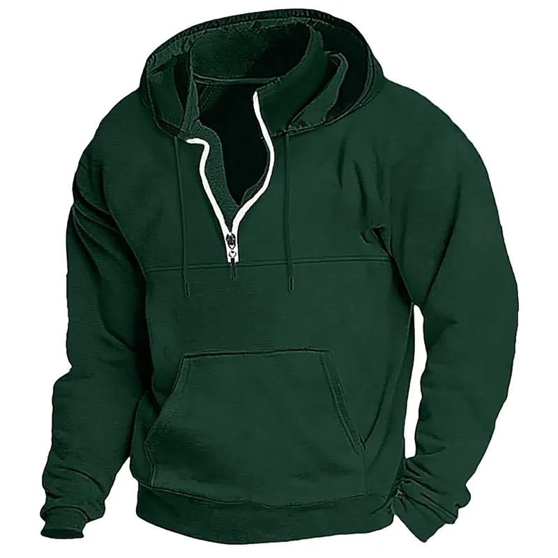 2026 Fashion Autumn/Winter New Hoodie Men's Casual Loose Stand Collar Solid Color Sports Hoodie Men's Half Zipper Street Wear