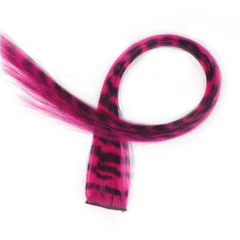 Synthetic Hair Extension 18 Inch Colorful Clip-In Hair Extensions Leopard Print Hairpiece For Women Girls Party Daily Use
