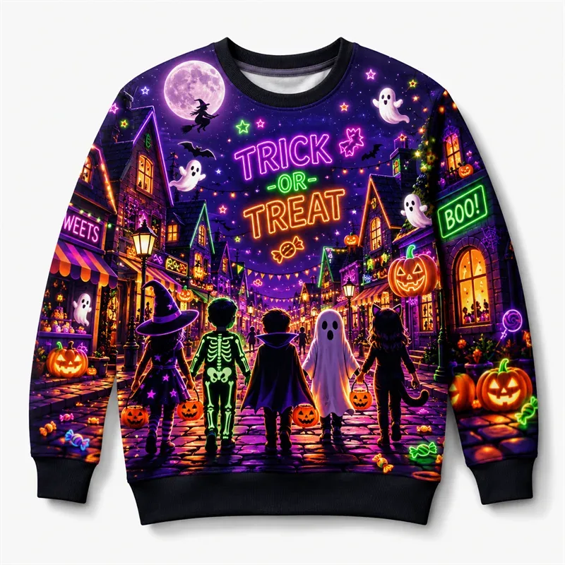 2026 New Ghost Pumpkin Skeleton Print Halloween Sweatshirts Fashion Holiday Wear Unisex O Neck Sweater Cool Streetwear Pullovers