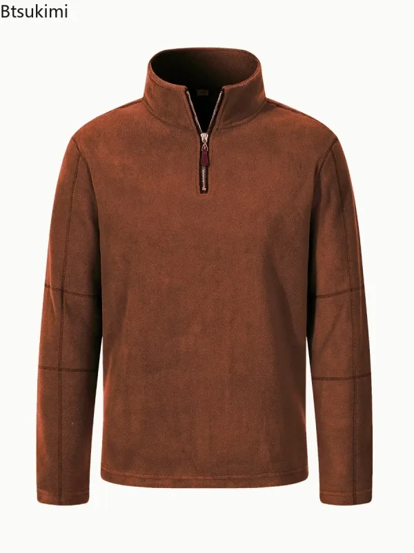 Quality Men's Thicken Warm Polar Fleece Hoodies Fashion Stand Collar Half-zip Pullovers Autumn Winter Casual Sweatshirts for Men