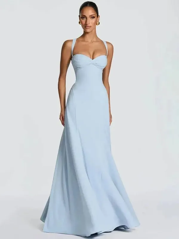 Mozision Off-shoulder Backless Sexy Maxi Dress Women Elegant Spaghetti Strap Sleeveless Bodycon Club Party Evening Dress Fashion