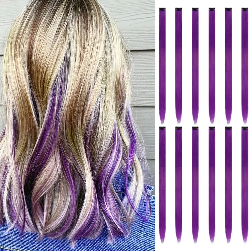 12Pcs 22 Inch Party Highlights Clip In Hair Extensions Straight for Women Multiple Colors Available Suitable for All Occasions