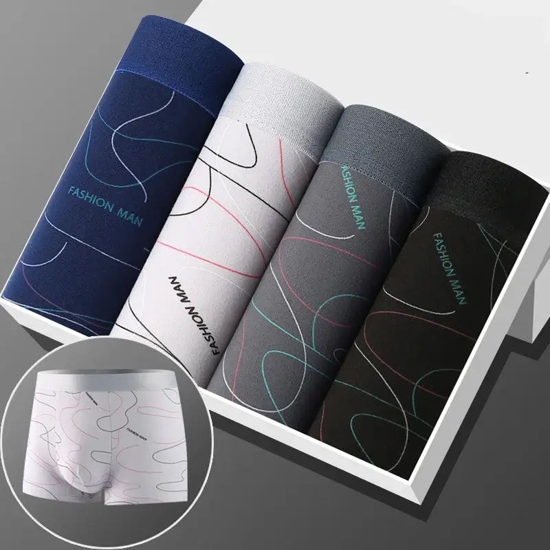 4pcs/lot Man Boxers Printed Underpants U Convex Panties Male Fashion Comfortable Shorts Mens Solid Breathable Underwear 100kg — image 1