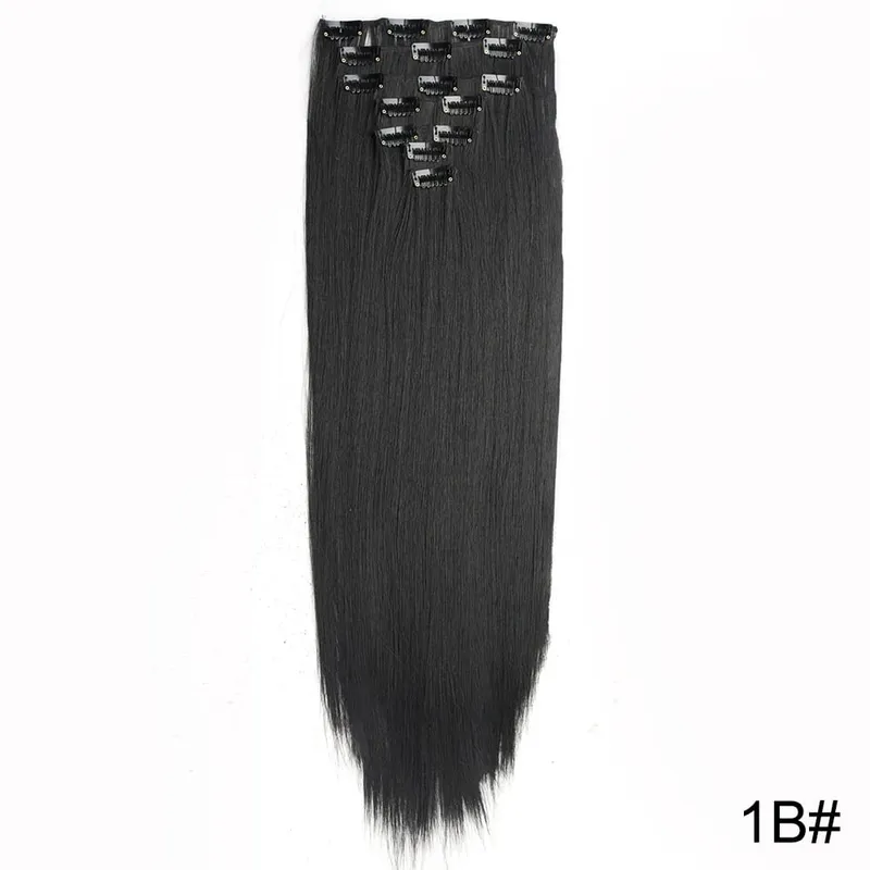 Extensions capillaires synthétiques longues et lisses à 16 clips, postiches blondes naturelles résistantes à la chaleur, 7 pièces/ensemble, pour femmes