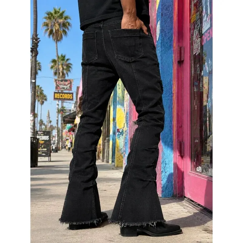 Men's Jeans Fashion High Waist Ripped Skinny Bootcut Man Pants Casual Vintage Tapered Denim Trousers