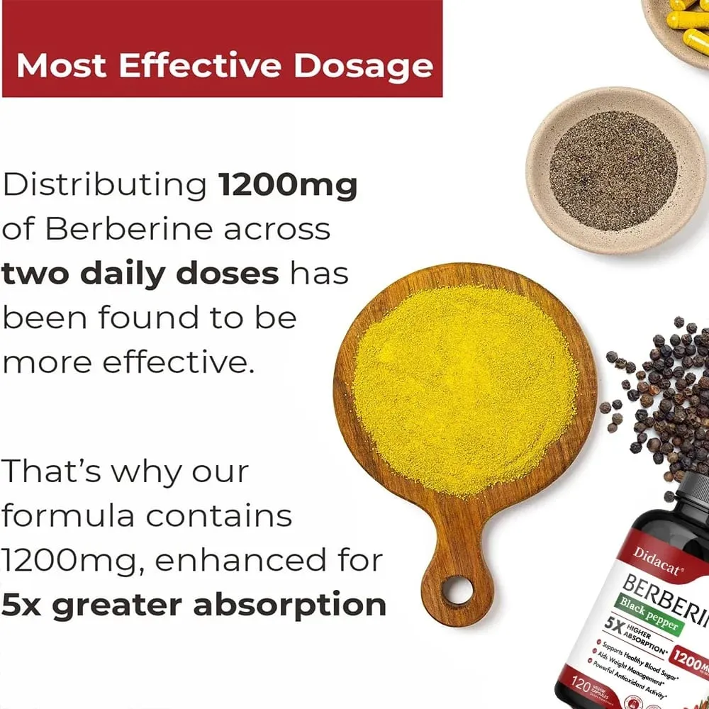 Berberine HCl Supplement - for Metabolism & Cholesterol Weight Management GI & Immunity Vegetarian Gluten-Free