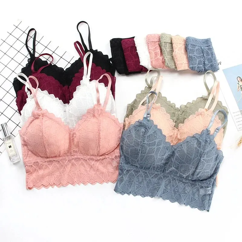 Women's Sexy Lace Push-up Bra Set Beauty Back Top Wire-Free Padded Solid Lingerie Panty Intimates Underwear