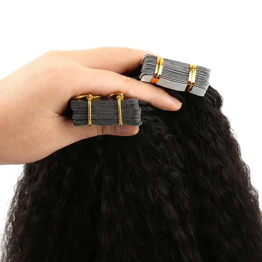 Kinky Straight Tape In Hair Extensions Human Hair 50G/Pack 20Pcs Tape In Extensions Natural Black Skin Weft Tape Ins For Women