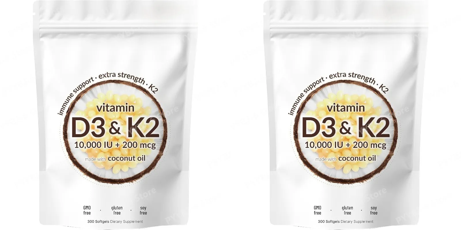 Vitamin D3 & K2 Supplement 10 000 IU Supports Overall Health & Bone Health Non-GMO Gluten Free 300 Softgels for Adult