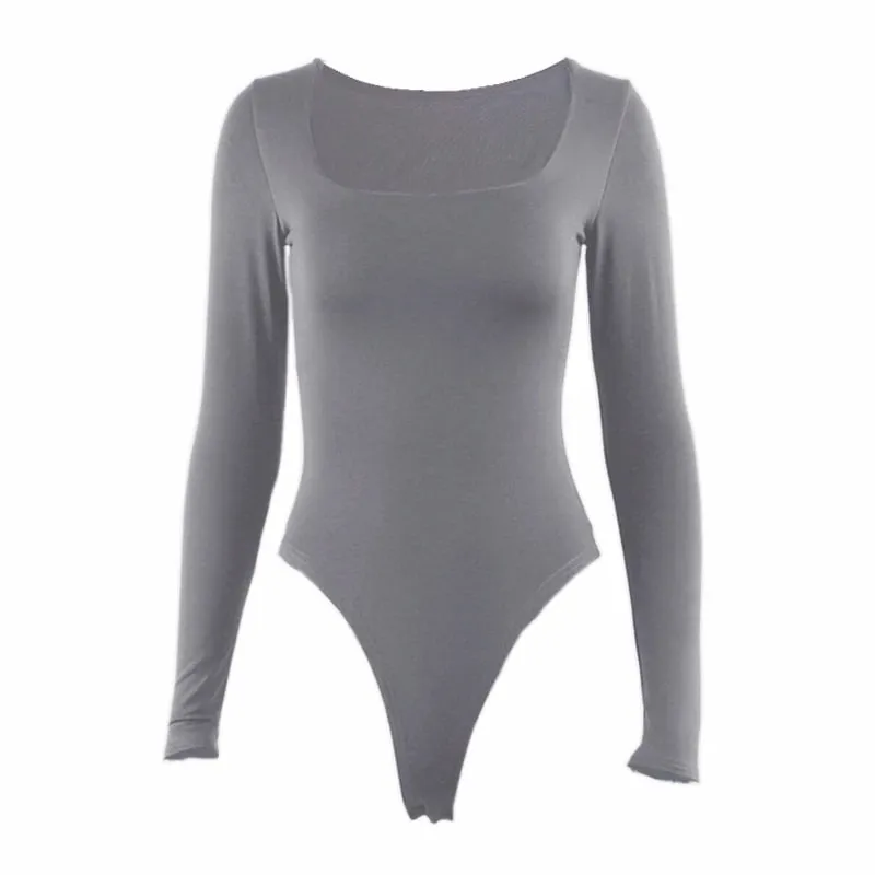 Body s dlouhým rukávem jaro 2025 límeček čtvercového střihu Pevný bodycon elastický návlek Sexy Y2k Dámské oblečení Fashion Club Party 2520