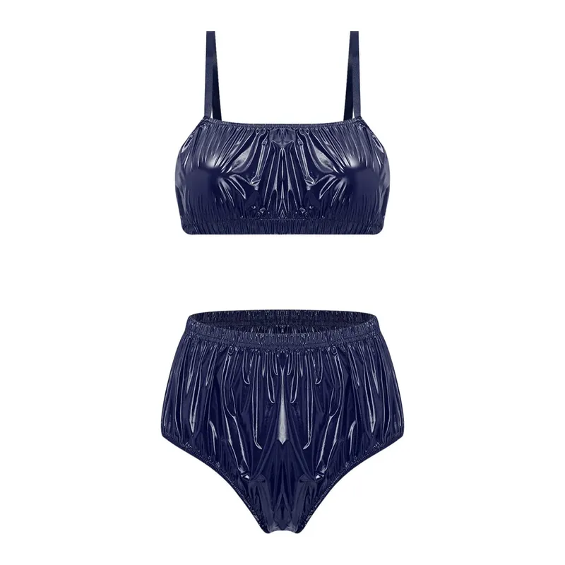 Conjunto de lencería impermeable brillante para mujer, Bikini, traje de baño, ropa de dormir, ropa de discoteca, sujetador sin almohadilla, Top con traje de baño, trajes de baño para playa y piscina