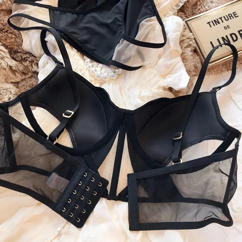 Francês fino copo feminino conjunto de lingerie sexy oco renda conjunto sutiã verão malha conforto respirável roupa interior osso peixe topos íntimos