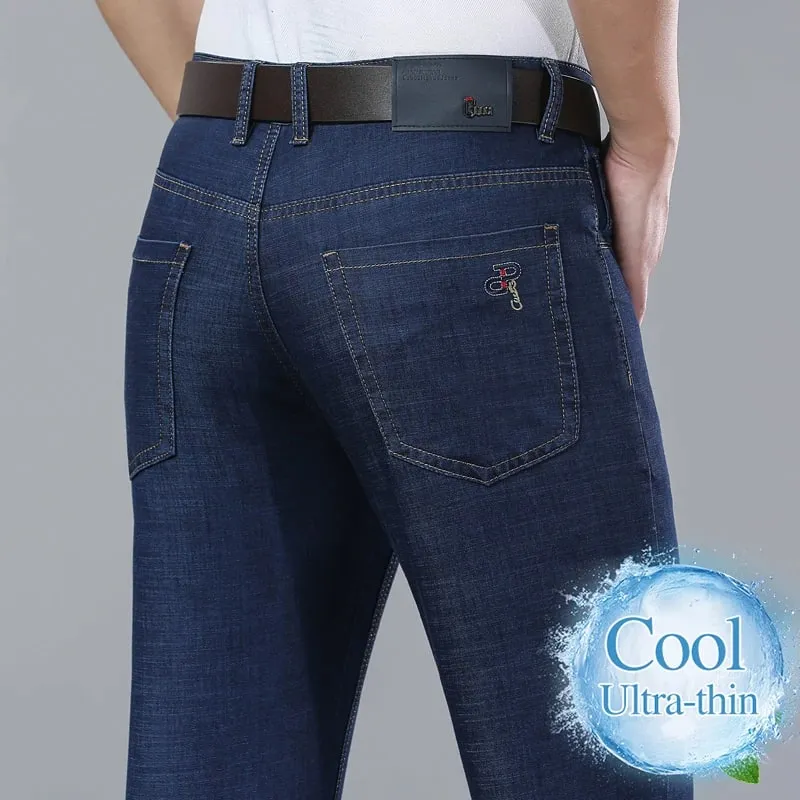 New Men's Summer Ultra-Thin Jeans Fashion Business Comfortable Soft Casual Denim Pants Lightweight Elastic Straight Leg Trousers — image 3