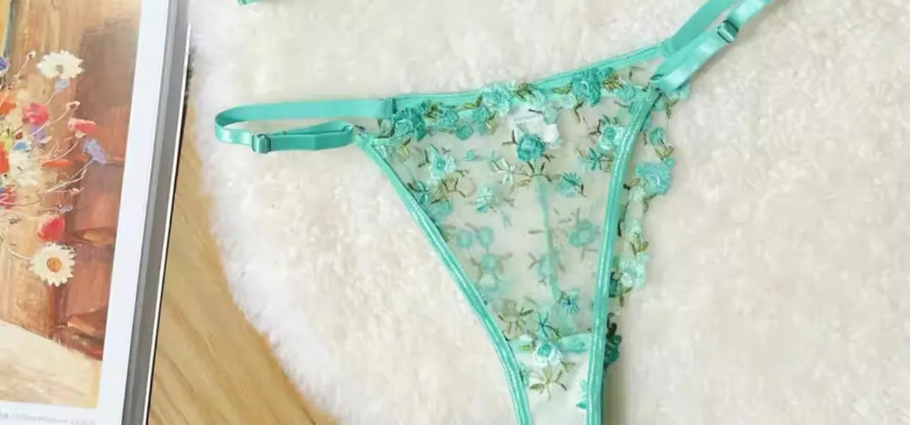 French Floral Bra Set Women | Sweet Sexy Sheer Mesh Lace Transparent Underwear Set | Practical & Feminine MOYISU Sexy Panty Set