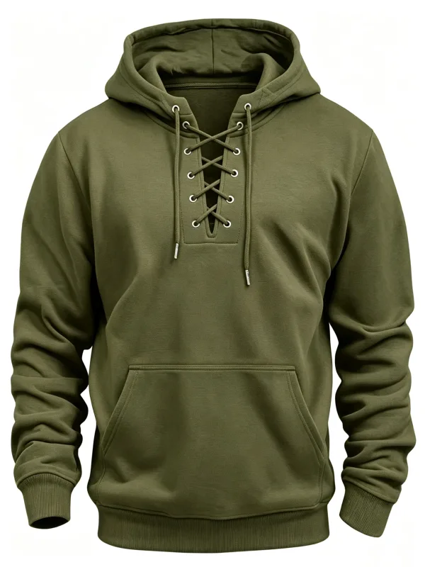 Autumn Fashion Mens Hooded Sweatshirts Lace-up Drawstring Long Sleeve Loose Hoodies Men Streetwear Vintage Solid Color Hoodies