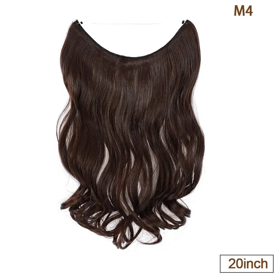 Synthetic Invisible Wire Hair Extensions Transparent Wire AdjustableLong Wavy Curly Secret Hairpiece 20 Inch for Women
