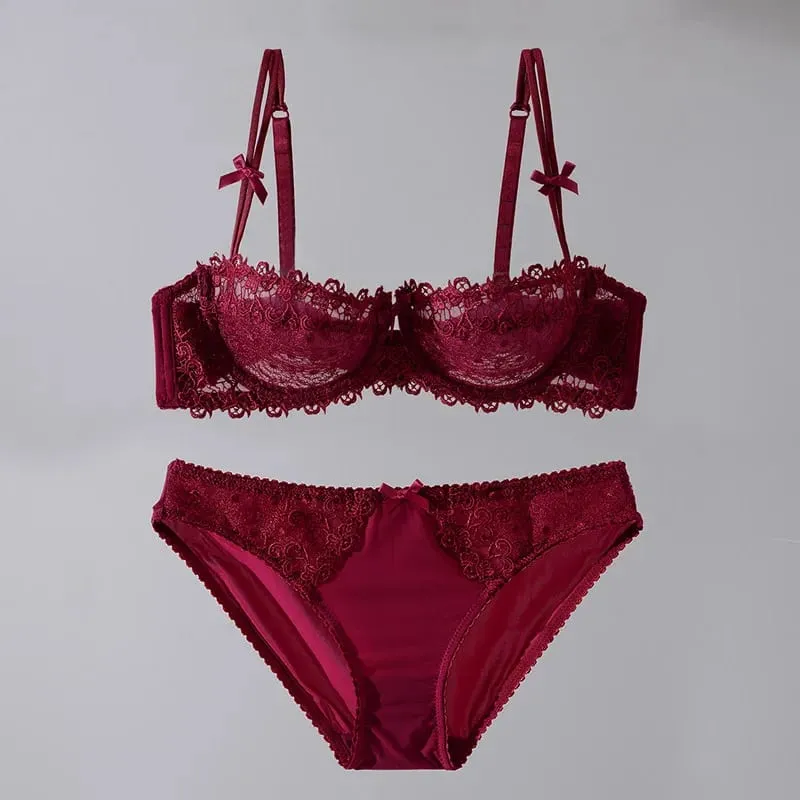 New Arrival Sweet Spicy Lace Lingerie Set Ultra Thin Half Cup Push Up Bra Soft Underwire Anti Sag Comfortable Women Wear
