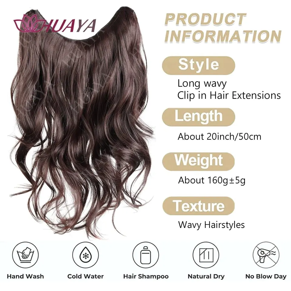 Grampo em extensões de cabelo 20 "extensão de cabelo de uma peça longo ondulado em camadas penteados naturais macios sintéticos postiços para mulher