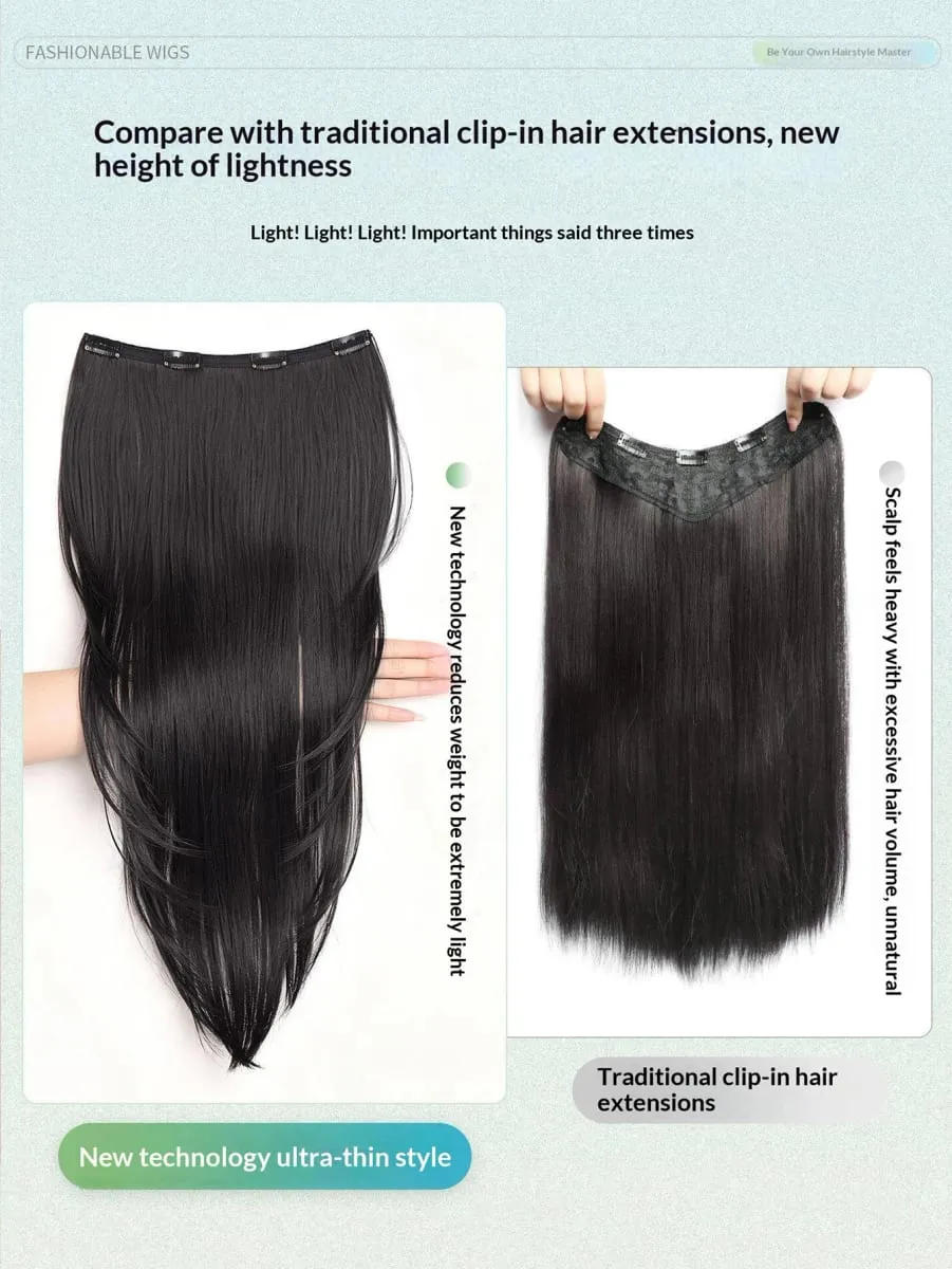 Synthetic Straight Hair Extension One Piece Layered Lightweight Invisible Seamless Clip-in Hairpiece 4 Clips for Women Daily
