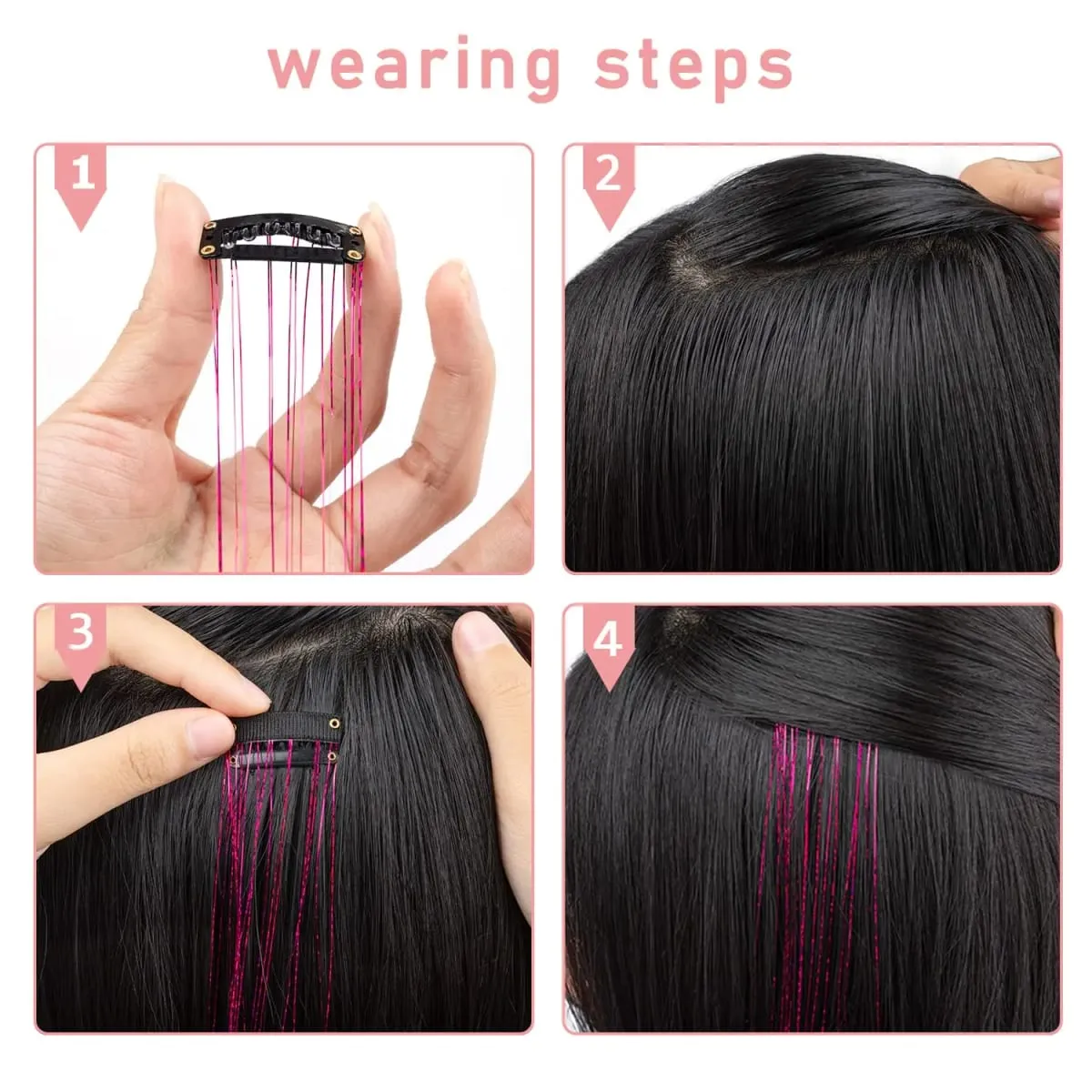6Pcs Synthetic Hair Tinsel Clip in 19.6Inch Glitter Tinsel Hair Clip in Hair Tinsel Kit Heat Resistant Shiny Sparkle Fairy Hair
