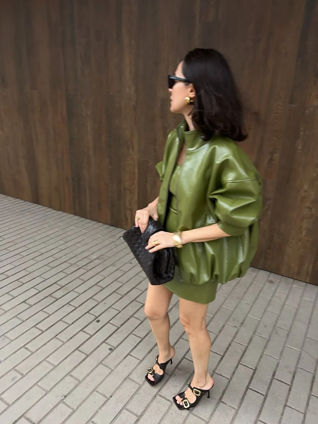 Vintage Green Leather Skirt Sets Women Fashion Solid Strapless Short Skirts Zipper Jacket Outfits Lady Daily Highstreet Outfit