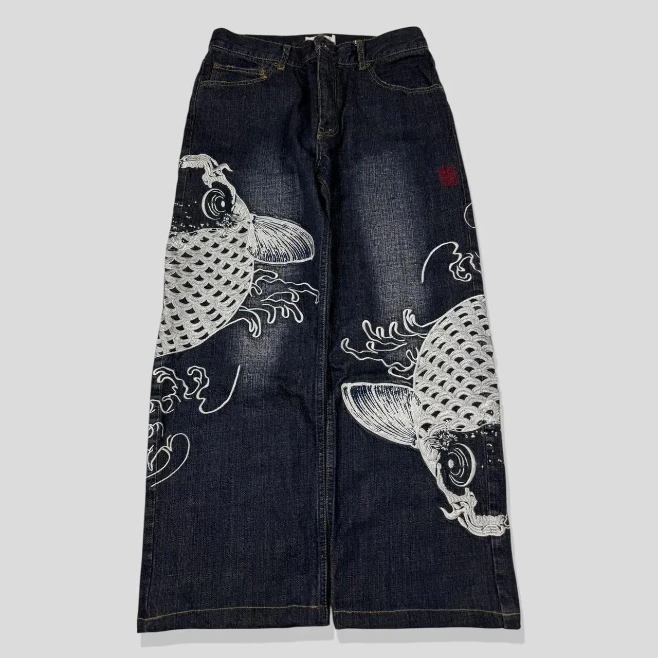 Y2K Vintage Baggy Jeans Men Orange Graffiti Print Wide Leg Skate Pants Retro 90s Hip Hop Streetwear Dark Denim Trousers