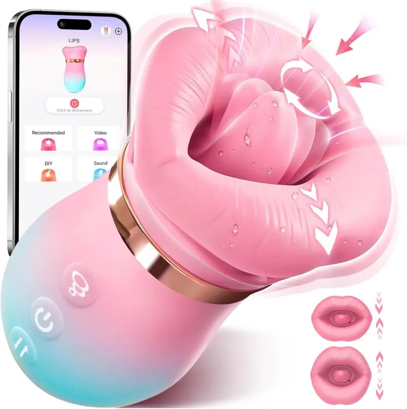 Female 5 IN 1 Tongue Licking Sucking Vibrator APP Control Clit Nipple Stimulator Adult Sex Toys for Women Couples